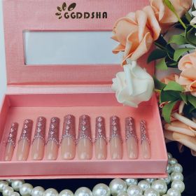 GGddsha New Shiny Crystal Long Press On Nails WithDiamonds Reusable PMA Acrylic Handmade Nails FullDeluxe 3D Crystal Fake Nails W Box Gift For Wo (Option: M)