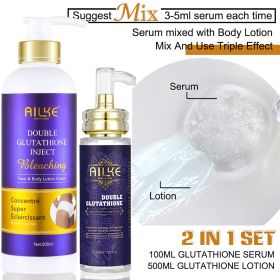 AILKE Double Glutathione & Vitamin C Skin Care Set,Whitening, Brightening,Even Skin Tone, 5 Pack for Women Freckles Remover Kit (Color: Glutathione 2 in 1)