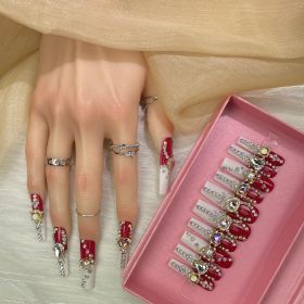 GGDDSHA Nails 10pcs Handmade Press On Nails - GlitterGold Diamond Extra Long Stiletto Reusable Gel UV FinishedFalse Nails, Designer Fashion 3D Ha (Option: M)